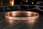 We Are Each Of Us Angels" Engraved Rose Gold Bangle | Angel Wings Quote Cuff