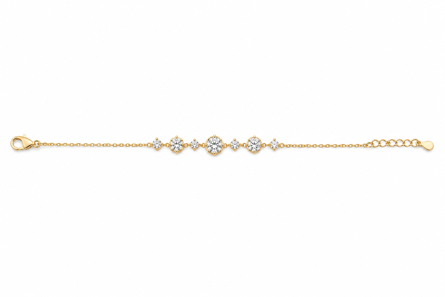 Dainty Gold Graduated CZ Crystal Bracelet | Elegant Solitaire Station Chain