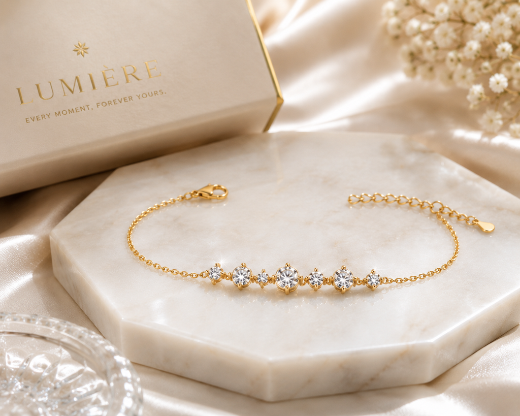 Dainty Gold Graduated CZ Crystal Bracelet | Elegant Solitaire Station Chain
