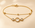 Gold Plated Double Layer Halo Circle Bracelet | Pavé CZ & Beaded Station Chain