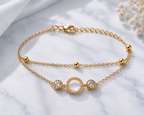 Gold Plated Double Layer Halo Circle Bracelet | Pavé CZ & Beaded Station Chain