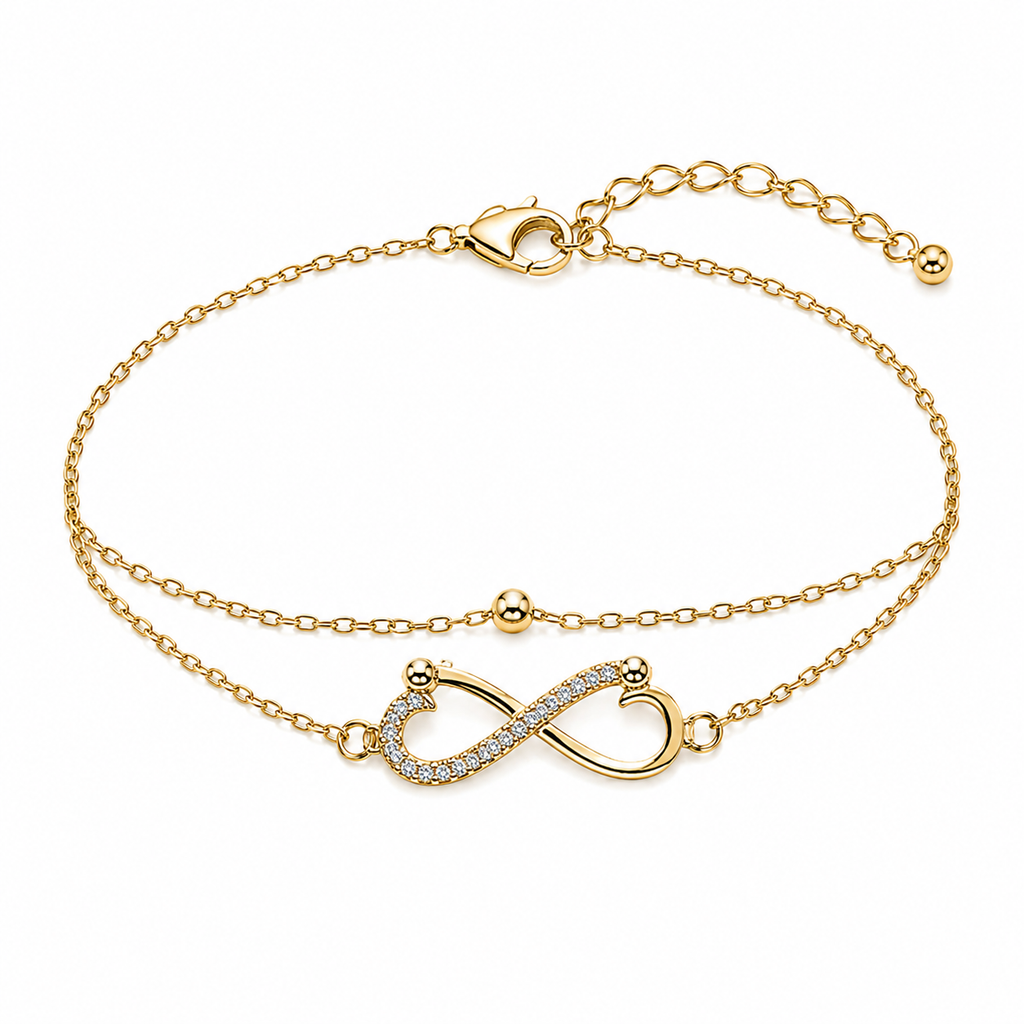 Double-Layer Gold Infinity Bracelet | Pavé CZ Crystal Layered Chain