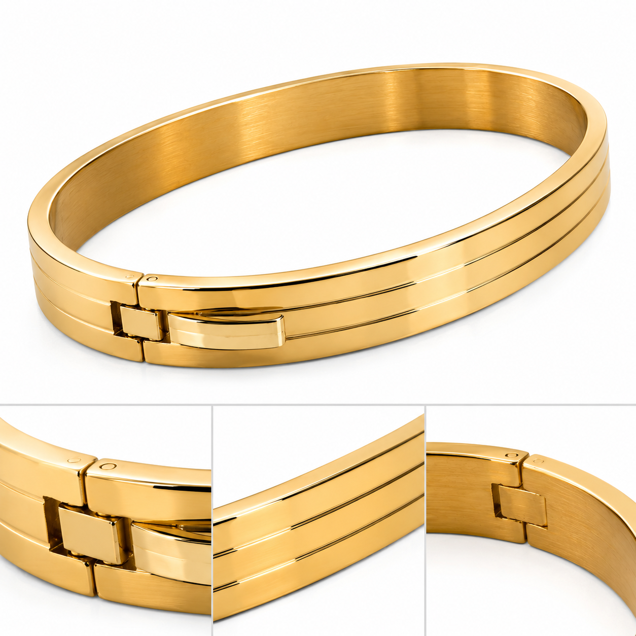 Sleek Gold Stainless Steel Bangle Bracelet | Minimalist Hinged Cuff