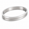 Sleek Silver Dual-Finish Bangle Bracelet | Matte & Polish Hinged Cuff