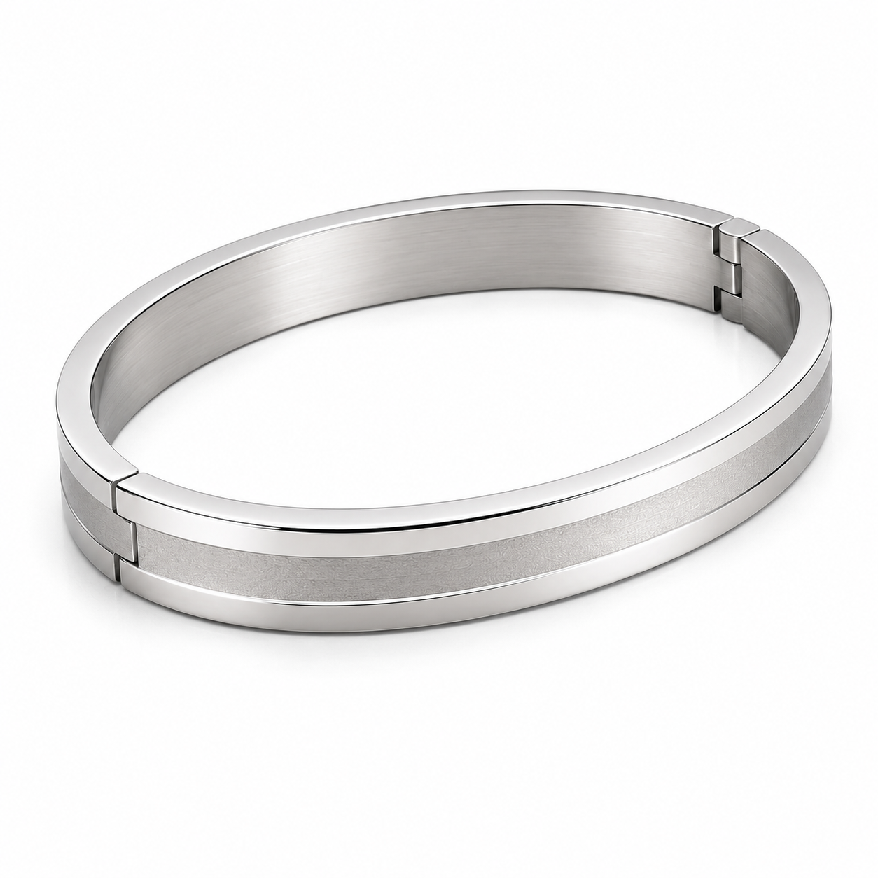 Sleek Silver Dual-Finish Bangle Bracelet | Matte & Polish Hinged Cuff
