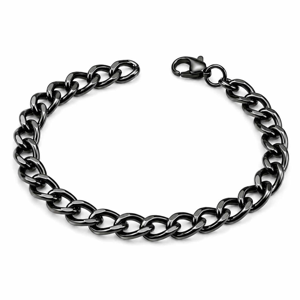 Stealth Black Curb Link Bracelet | Men's Stainless Steel Chain Wristband
