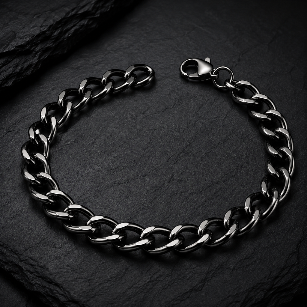Stealth Black Curb Link Bracelet | Men's Stainless Steel Chain Wristband