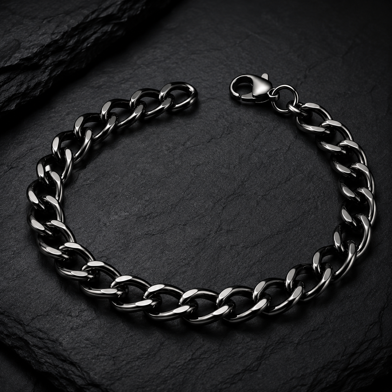Stealth Black Curb Link Bracelet | Men's Stainless Steel Chain Wristband