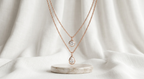 Dual-Layer Rose Gold Solitaire & Teardrop Crystal Necklace