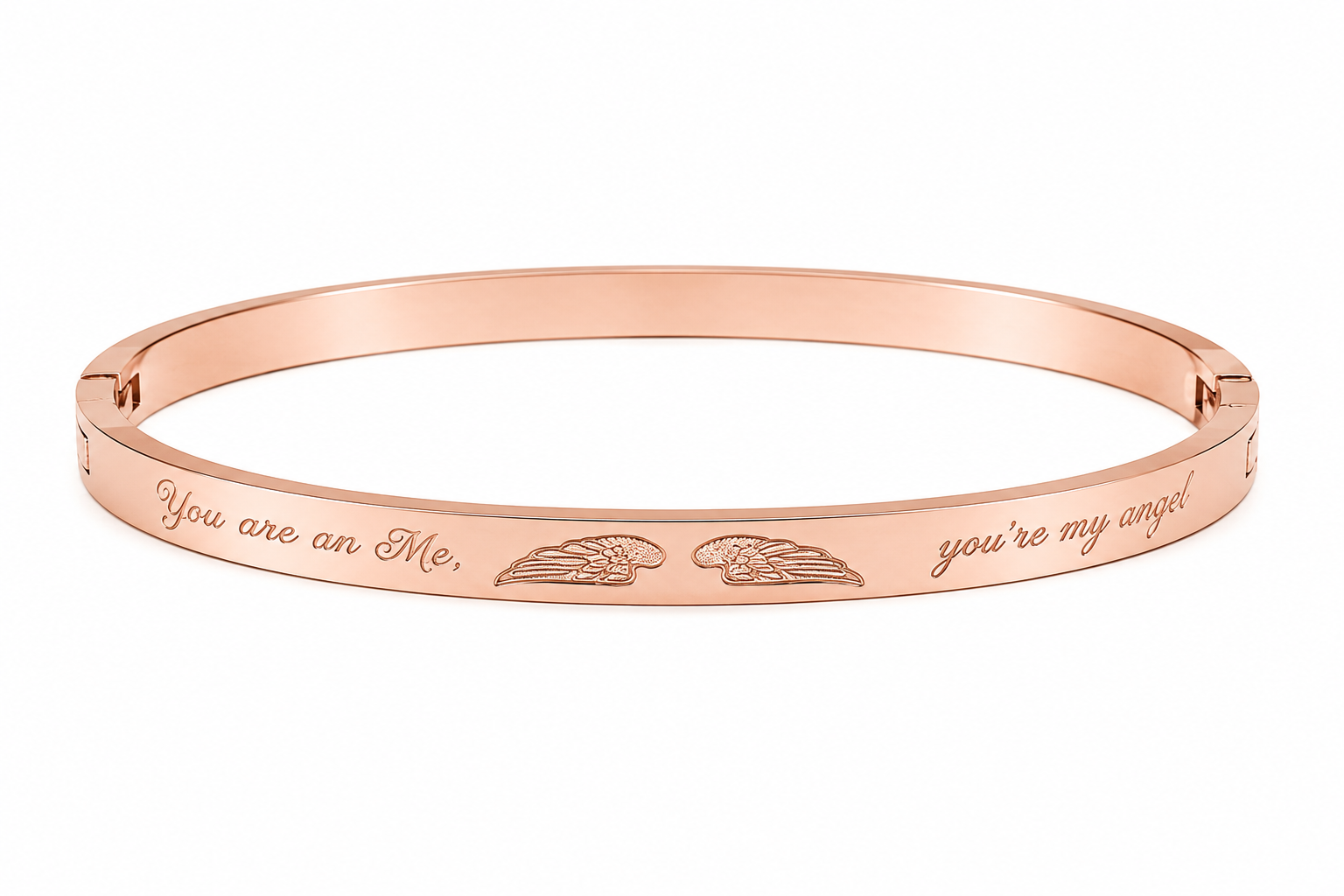 We Are Each Of Us Angels" Engraved Rose Gold Bangle | Angel Wings Quote Cuff