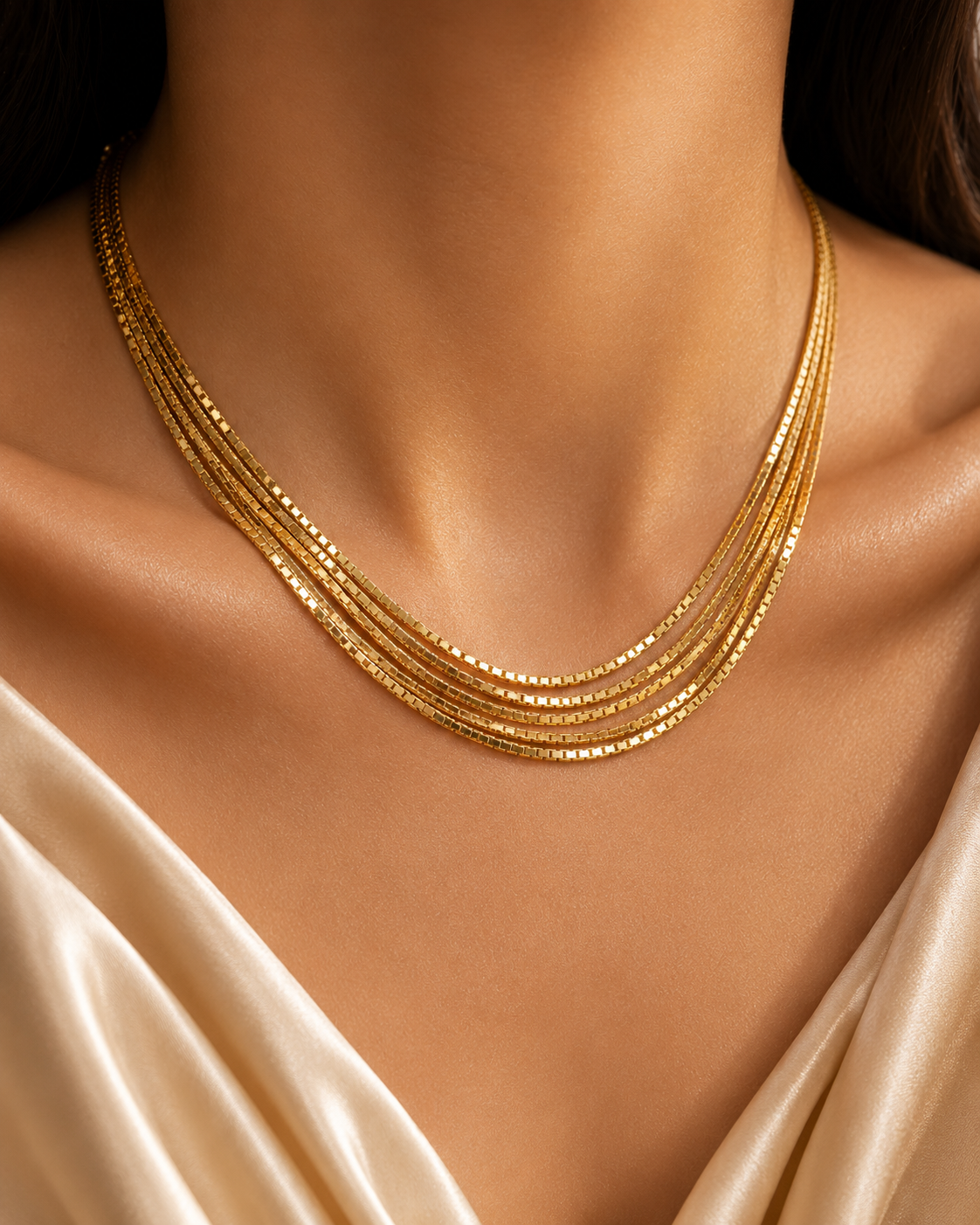 Classic Gold Box Chain Necklace Set